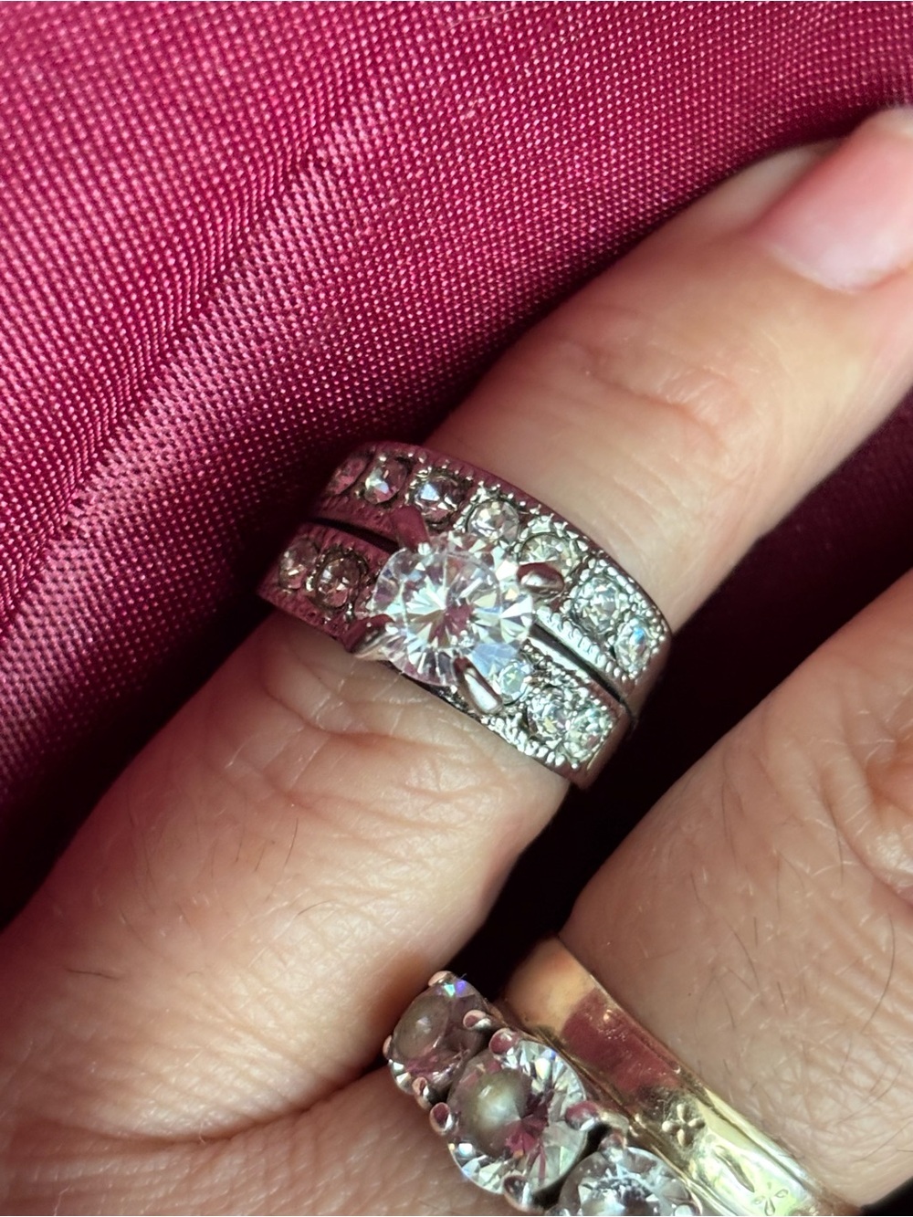 Silver-Tone Bridal Ring Set with Clear Crystals - Classic Sparkle
